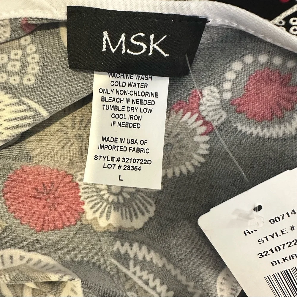 MSK Black Floral Midi Dress with Red and Cream Accents